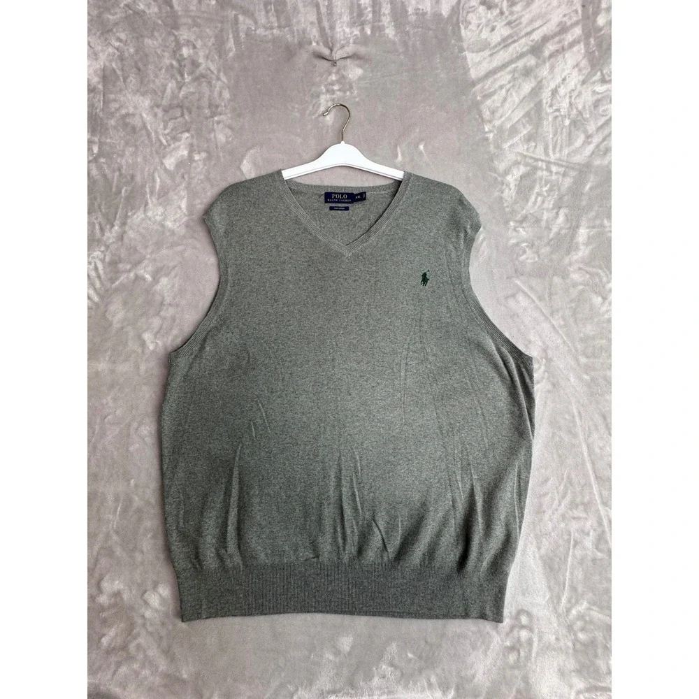 Polo Ralph Lauren Mens XXL Grey Pima Cotton V-Neck Sweater Vest Embroidered Pony
